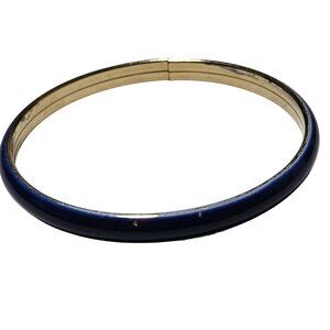 Vintage Blue Enamel Hinged Bangle Bracelet Retro 80s 90s Fashion Jewelry Women